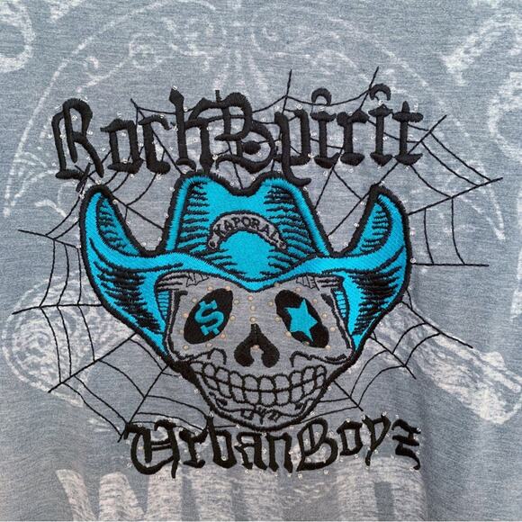 Kaporal Blue Wash Embroidered Cowboy Skull Urban Boyz Tee X Large - Picture 2 of 7